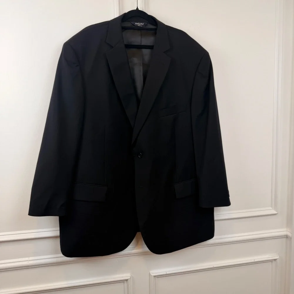Joseph & Feiss Gold Mens 50 Short Black 100% Wool 2-Button Blazer Suit Jacket